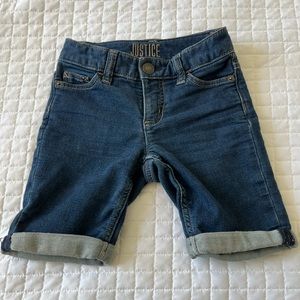 Justice. 8 slim. Jean Shorts. 6” inseam and 14” total length. 5 pocket jeans.